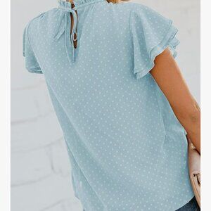 Dokotoo Women's Crewneck Flowy Short Ruffle Sleeve Shirt